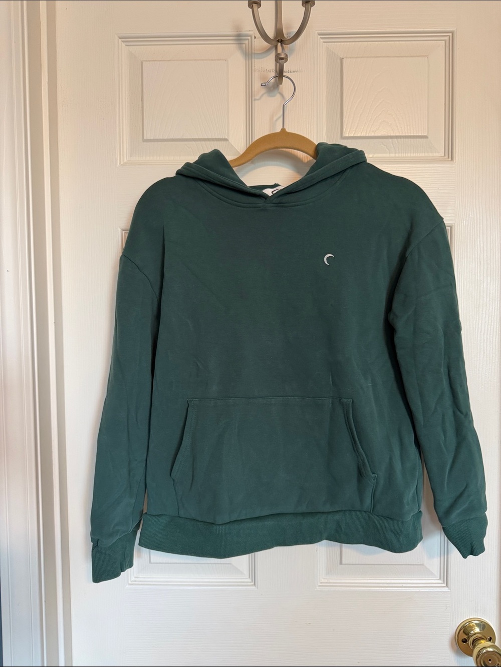 Classic Forest Green Crewneck Hoodie with Crescent Accent